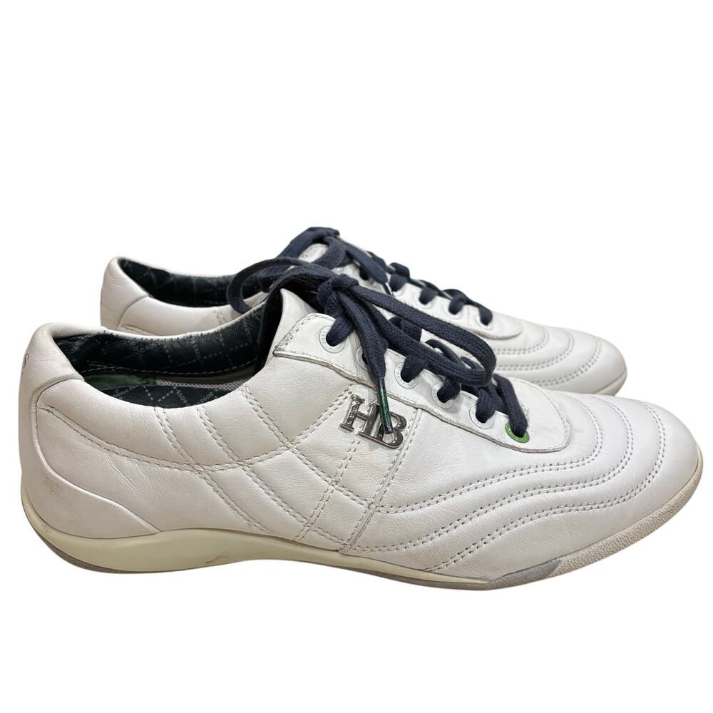 Hugo Boss Men's 40 White Leather Stitch Lace Up Lightweight Golf Driving Shoes‎
